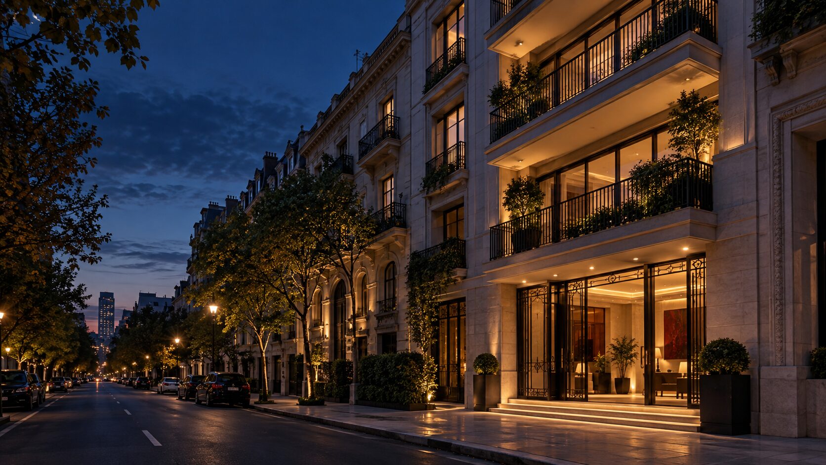 Edificio residencial en Buenos Aires al atardecer